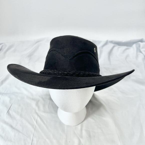Vintage Black Suede Leather Braided & Back Tassel Cowboy Hat Size 4 1/2 main image 7